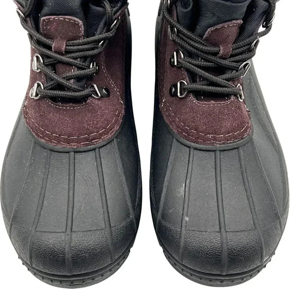 Totes Mens 9M Burgundy & Black Leather Snow Boots Rubber Soles Waterproof Shell - Picture 6 of 14